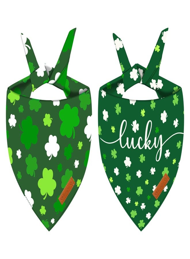 Kreyfer 2 Pieces St. Patrick's Day Dog Bandanas, Double-Sided Reversible Triangle Scarf, Green Shamrock and 'Lucky' Design, Festive Irish Pet Costume Accessories for Dogs and Cats (Small) - Image 1
